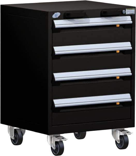 Rousseau Metal - 4 Drawer Steel Tool Roller Cabinet - 24" Wide x 33" High x 21" Deep, Ball Bearing Drawer Slides, Black - USA Tool & Supply