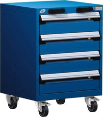 Rousseau Metal - 4 Drawer Steel Tool Roller Cabinet - 24" Wide x 33" High x 21" Deep, Ball Bearing Drawer Slides, Blue - USA Tool & Supply