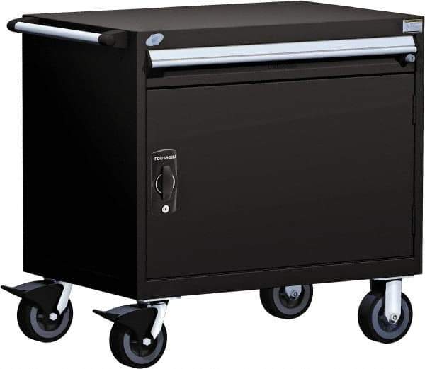 Rousseau Metal - 4 Drawer Steel Tool Roller Cabinet - 30" Wide x 35-1/8" High x 21" Deep, Ball Bearing Drawer Slides, Black - USA Tool & Supply