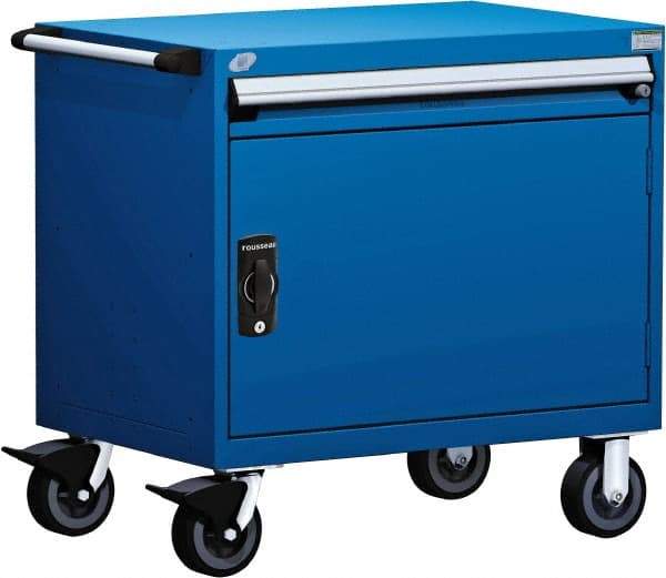 Rousseau Metal - 1 Drawer Steel Tool Roller Cabinet - 30" Wide x 35-1/8" High x 21" Deep, Ball Bearing Drawer Slides, Blue - USA Tool & Supply