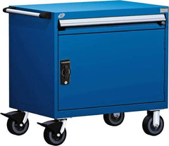 Rousseau Metal - 1 Drawer Steel Tool Roller Cabinet - 30" Wide x 35-1/8" High x 21" Deep, Ball Bearing Drawer Slides, Blue - USA Tool & Supply