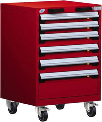 Rousseau Metal - 6 Drawer Steel Tool Roller Cabinet - 24" Wide x 35-1/8" High x 27" Deep, Ball Bearing Drawer Slides, Red - USA Tool & Supply