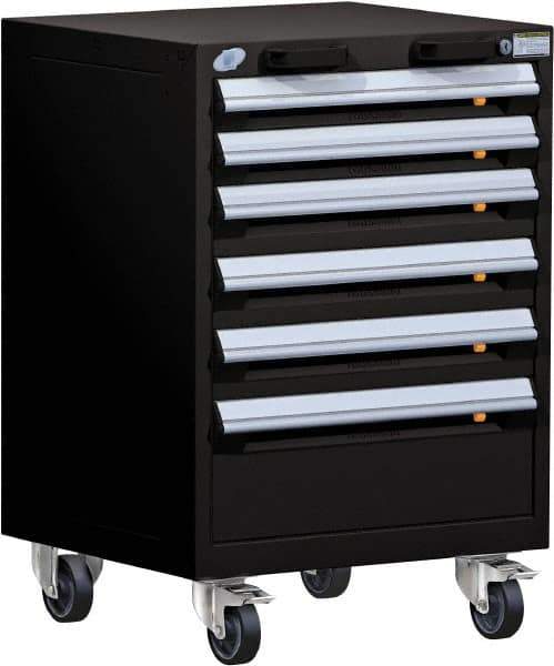 Rousseau Metal - 6 Drawer Steel Tool Roller Cabinet - 24" Wide x 35-1/8" High x 21" Deep, Ball Bearing Drawer Slides, Black - USA Tool & Supply