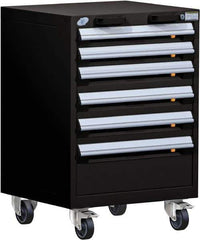 Rousseau Metal - 6 Drawer Steel Tool Roller Cabinet - 24" Wide x 35-1/8" High x 21" Deep, Ball Bearing Drawer Slides, Black - USA Tool & Supply