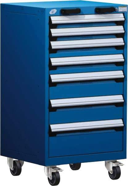 Rousseau Metal - 7 Drawer Steel Tool Roller Cabinet - 24" Wide x 43-1/8" High x 27" Deep, Ball Bearing Drawer Slides, Blue - USA Tool & Supply