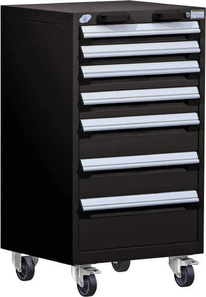 Rousseau Metal - 7 Drawer Steel Tool Roller Cabinet - 24" Wide x 43-1/8" High x 21" Deep, Ball Bearing Drawer Slides, Black - USA Tool & Supply