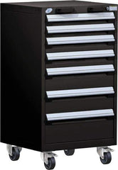 Rousseau Metal - 7 Drawer Steel Tool Roller Cabinet - 24" Wide x 43-1/8" High x 21" Deep, Ball Bearing Drawer Slides, Black - USA Tool & Supply