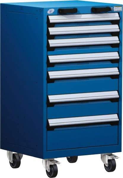 Rousseau Metal - 7 Drawer Steel Tool Roller Cabinet - 24" Wide x 43-1/8" High x 21" Deep, Ball Bearing Drawer Slides, Blue - USA Tool & Supply