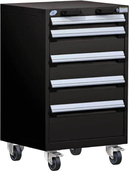 Rousseau Metal - 5 Drawer Steel Tool Roller Cabinet - 24" Wide x 39-1/8" High x 27" Deep, Ball Bearing Drawer Slides, Black - USA Tool & Supply