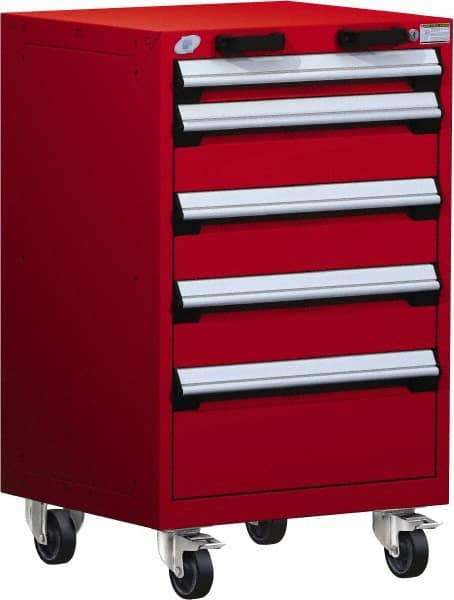Rousseau Metal - 5 Drawer Steel Tool Roller Cabinet - 24" Wide x 39-1/8" High x 27" Deep, Ball Bearing Drawer Slides, Red - USA Tool & Supply