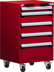 Rousseau Metal - 5 Drawer Steel Tool Roller Cabinet - 24" Wide x 39-1/8" High x 27" Deep, Ball Bearing Drawer Slides, Red - USA Tool & Supply