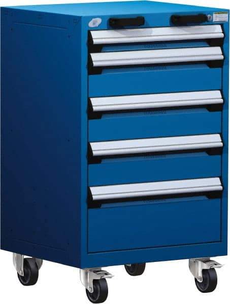 Rousseau Metal - 5 Drawer Steel Tool Roller Cabinet - 24" Wide x 39-1/8" High x 27" Deep, Ball Bearing Drawer Slides, Blue - USA Tool & Supply