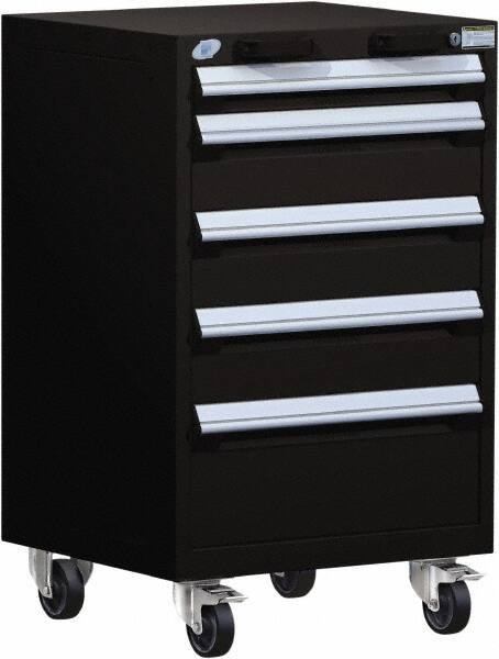 Rousseau Metal - 5 Drawer Steel Tool Roller Cabinet - 24" Wide x 39-1/8" High x 21" Deep, Ball Bearing Drawer Slides, Black - USA Tool & Supply