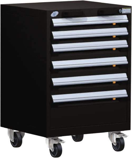 Rousseau Metal - 7 Drawer Steel Tool Roller Cabinet - 24" Wide x 43-1/8" High x 27" Deep, Ball Bearing Drawer Slides, Black - USA Tool & Supply