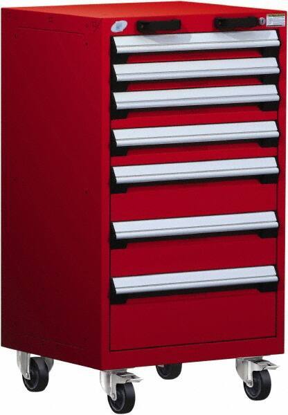 Rousseau Metal - 7 Drawer Steel Tool Roller Cabinet - 24" Wide x 43-1/8" High x 27" Deep, Ball Bearing Drawer Slides, Red - USA Tool & Supply