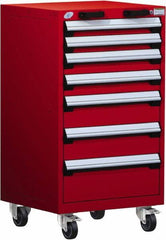 Rousseau Metal - 7 Drawer Steel Tool Roller Cabinet - 24" Wide x 43-1/8" High x 27" Deep, Ball Bearing Drawer Slides, Red - USA Tool & Supply