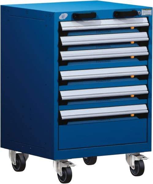 Rousseau Metal - 6 Drawer Steel Tool Roller Cabinet - 24" Wide x 35-1/8" High x 27" Deep, Ball Bearing Drawer Slides, Blue - USA Tool & Supply