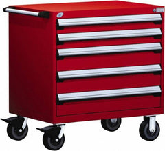 Rousseau Metal - 5 Drawer Steel Tool Roller Cabinet - 30" Wide x 37-1/2" High x 21" Deep, Ball Bearing Drawer Slides, Red - USA Tool & Supply