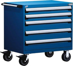 Rousseau Metal - 5 Drawer Steel Tool Roller Cabinet - 30" Wide x 37-1/2" High x 21" Deep, Ball Bearing Drawer Slides, Blue - USA Tool & Supply