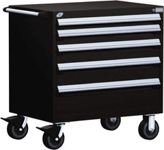 Rousseau Metal - 5 Drawer Steel Tool Roller Cabinet - 36" Wide x 37-1/2" High x 24" Deep, Ball Bearing Drawer Slides, Black - USA Tool & Supply
