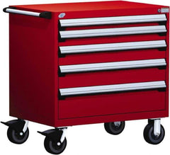 Rousseau Metal - 5 Drawer Steel Tool Roller Cabinet - 36" Wide x 37-1/2" High x 24" Deep, Ball Bearing Drawer Slides, Red - USA Tool & Supply