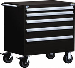 Rousseau Metal - 5 Drawer Steel Tool Roller Cabinet - 36" Wide x 37-1/2" High x 18" Deep, Ball Bearing Drawer Slides, Black - USA Tool & Supply