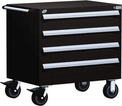 Rousseau Metal - 4 Drawer Steel Tool Roller Cabinet - 36" Wide x 35-1/8" High x 18" Deep, Ball Bearing Drawer Slides, Black - USA Tool & Supply