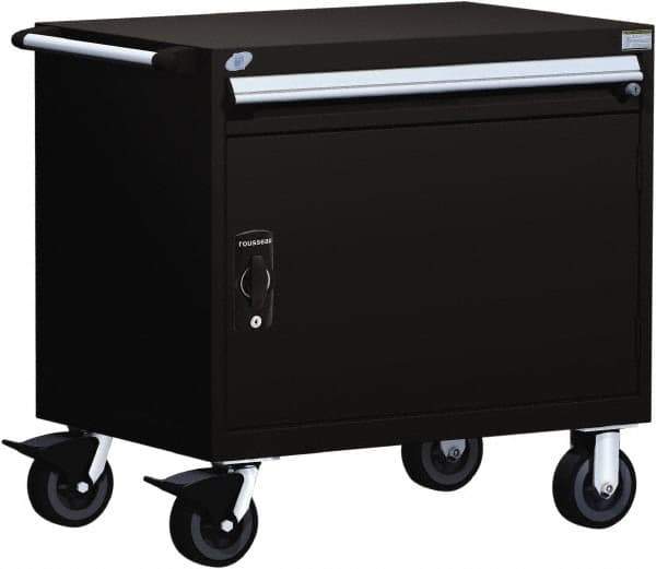 Rousseau Metal - 1 Drawer Steel Tool Roller Cabinet - 36" Wide x 35-1/8" High x 24" Deep, Ball Bearing Drawer Slides, Black - USA Tool & Supply