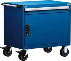 Rousseau Metal - 4 Drawer Steel Tool Roller Cabinet - 36" Wide x 35-1/8" High x 24" Deep, Ball Bearing Drawer Slides, Blue - USA Tool & Supply