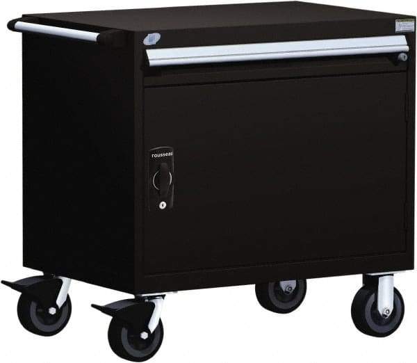 Rousseau Metal - 1 Drawer Steel Tool Roller Cabinet - 36" Wide x 35-1/8" High x 18" Deep, Ball Bearing Drawer Slides, Black - USA Tool & Supply