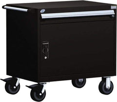 Rousseau Metal - 1 Drawer Steel Tool Roller Cabinet - 36" Wide x 35-1/8" High x 18" Deep, Ball Bearing Drawer Slides, Black - USA Tool & Supply