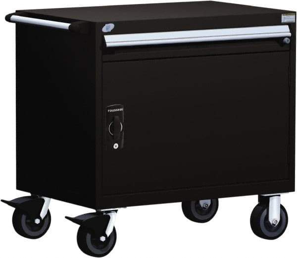 Rousseau Metal - 1 Drawer Steel Tool Roller Cabinet - 30" Wide x 35-1/8" High x 27" Deep, Ball Bearing Drawer Slides, Black - USA Tool & Supply