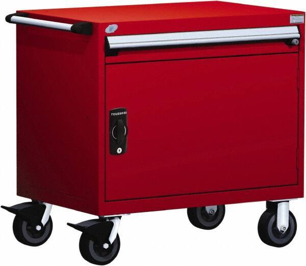 Rousseau Metal - 1 Drawer Steel Tool Roller Cabinet - 30" Wide x 35-1/8" High x 27" Deep, Ball Bearing Drawer Slides, Red - USA Tool & Supply