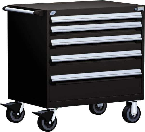 Rousseau Metal - 5 Drawer Steel Tool Roller Cabinet - 30" Wide x 37-1/2" High x 27" Deep, Ball Bearing Drawer Slides, Black - USA Tool & Supply