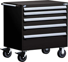 Rousseau Metal - 5 Drawer Steel Tool Roller Cabinet - 30" Wide x 37-1/2" High x 27" Deep, Ball Bearing Drawer Slides, Black - USA Tool & Supply