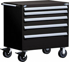 Rousseau Metal - 5 Drawer Steel Tool Roller Cabinet - 30" Wide x 37-1/2" High x 21" Deep, Ball Bearing Drawer Slides, Black - USA Tool & Supply