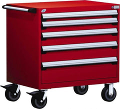 Rousseau Metal - 5 Drawer Steel Tool Roller Cabinet - 30" Wide x 37-1/2" High x 21" Deep, Ball Bearing Drawer Slides, Red - USA Tool & Supply