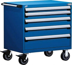 Rousseau Metal - 5 Drawer Steel Tool Roller Cabinet - 30" Wide x 37-1/2" High x 21" Deep, Ball Bearing Drawer Slides, Blue - USA Tool & Supply