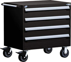 Rousseau Metal - 4 Drawer Steel Tool Roller Cabinet - 36" Wide x 35-1/8" High x 24" Deep, Ball Bearing Drawer Slides, Black - USA Tool & Supply