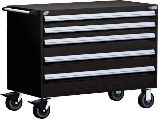 Rousseau Metal - 5 Drawer Steel Tool Roller Cabinet - 48" Wide x 37-1/2" High x 27" Deep, Ball Bearing Drawer Slides, Black - USA Tool & Supply