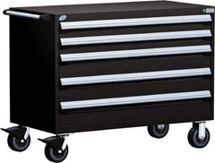 Rousseau Metal - 5 Drawer Steel Tool Roller Cabinet - 48" Wide x 37-1/2" High x 27" Deep, Ball Bearing Drawer Slides, Black - USA Tool & Supply