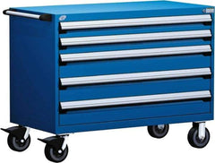 Rousseau Metal - 5 Drawer Steel Tool Roller Cabinet - 48" Wide x 37-1/2" High x 27" Deep, Ball Bearing Drawer Slides, Blue - USA Tool & Supply