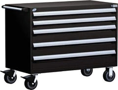 Rousseau Metal - 5 Drawer Steel Tool Roller Cabinet - 48" Wide x 37-1/2" High x 24" Deep, Ball Bearing Drawer Slides, Black - USA Tool & Supply