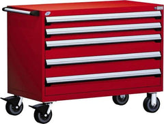 Rousseau Metal - 5 Drawer Steel Tool Roller Cabinet - 48" Wide x 37-1/2" High x 24" Deep, Ball Bearing Drawer Slides, Red - USA Tool & Supply