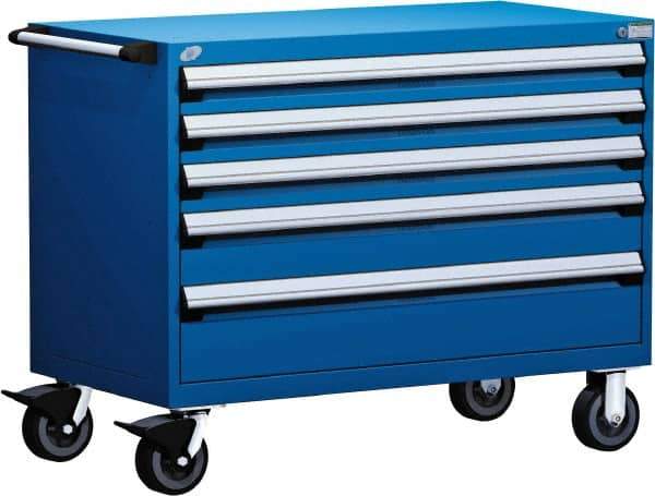 Rousseau Metal - 5 Drawer Steel Tool Roller Cabinet - 48" Wide x 37-1/2" High x 27" Deep, Ball Bearing Drawer Slides, Blue - USA Tool & Supply