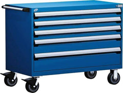 Rousseau Metal - 5 Drawer Steel Tool Roller Cabinet - 48" Wide x 37-1/2" High x 27" Deep, Ball Bearing Drawer Slides, Blue - USA Tool & Supply