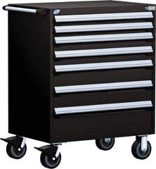 Rousseau Metal - 5 Drawer Steel Tool Roller Cabinet - 36" Wide x 45-1/2" High x 24" Deep, Ball Bearing Drawer Slides, Black - USA Tool & Supply