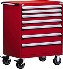 Rousseau Metal - 5 Drawer Steel Tool Roller Cabinet - 36" Wide x 45-1/2" High x 24" Deep, Ball Bearing Drawer Slides, Red - USA Tool & Supply