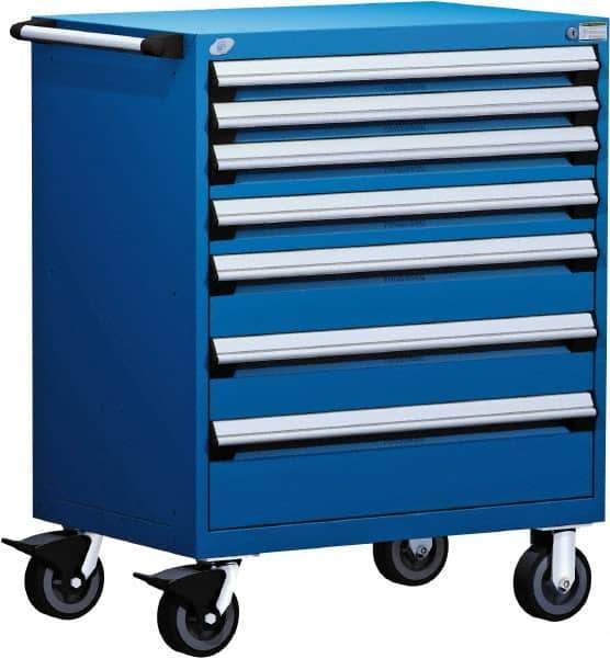 Rousseau Metal - 5 Drawer Steel Tool Roller Cabinet - 36" Wide x 45-1/2" High x 18" Deep, Ball Bearing Drawer Slides, Blue - USA Tool & Supply