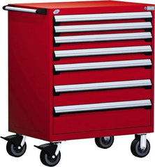 Rousseau Metal - 5 Drawer Steel Tool Roller Cabinet - 30" Wide x 45-1/2" High x 27" Deep, Ball Bearing Drawer Slides, Red - USA Tool & Supply